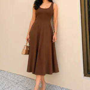 Stretchable Corset Fit & Flare Midi Dress