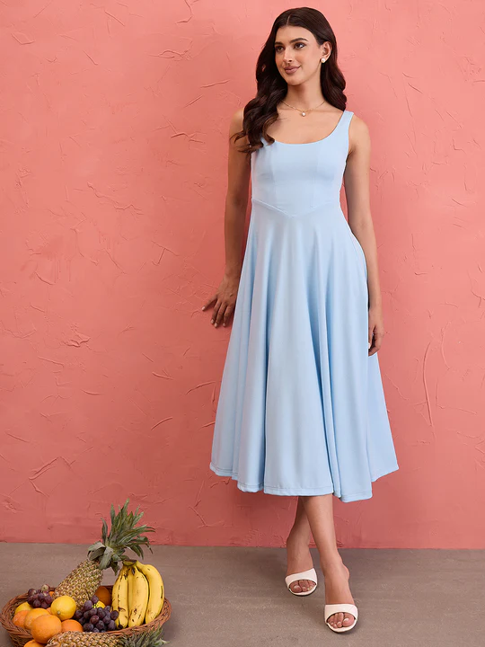 Stretchable Corset Fit & Flare Midi Dress - Image 6