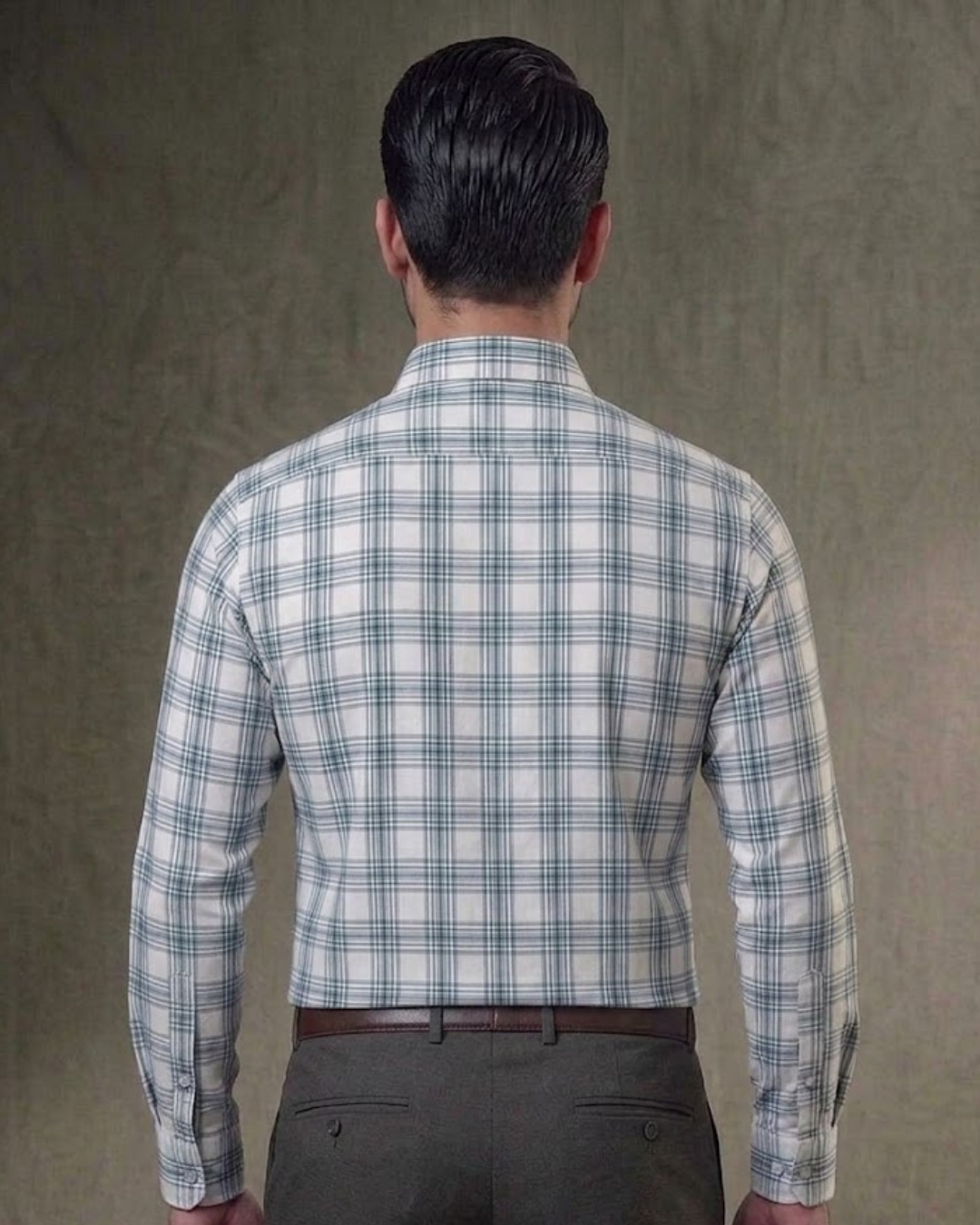 Men's Classic Checkered Button-Down Shirt – Light Blue & Grey - Image 3
