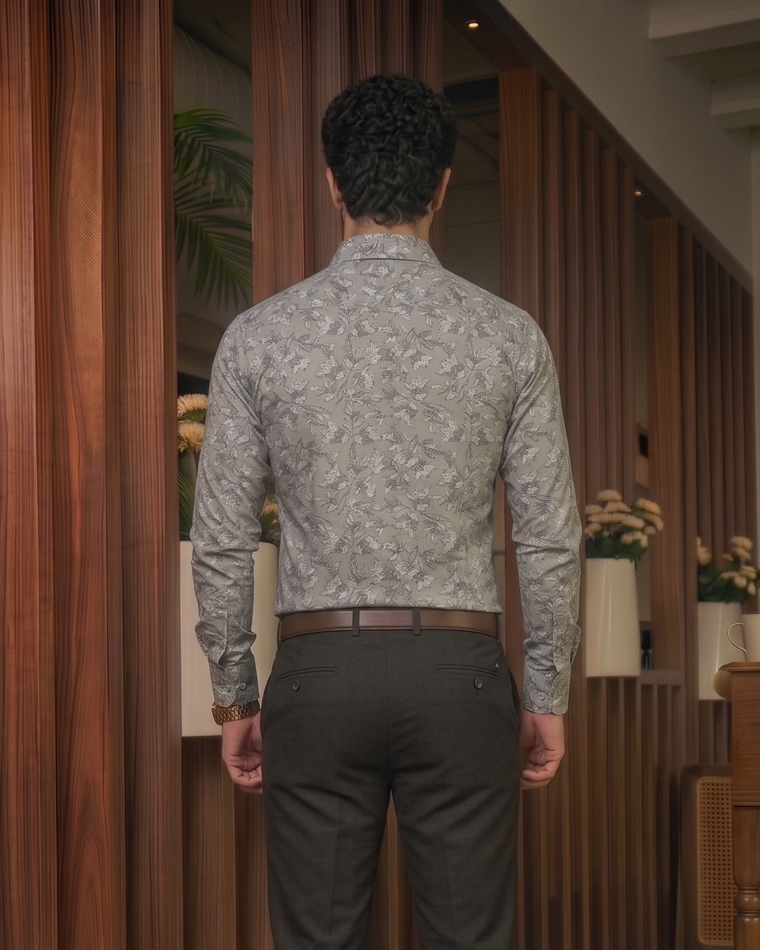 Men's Grey & Sage Micro-Floral Printed Shirt - Image 7