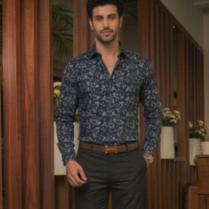Men’s Grey & Sage Micro-Floral Printed Shirt