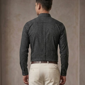 Men’s Charcoal Geometric Micro-Print Slim Fit Shirt