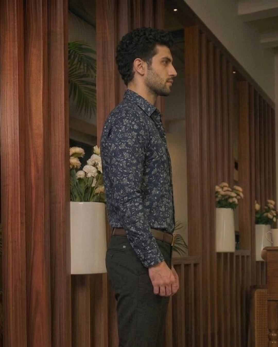 Men's Grey & Sage Micro-Floral Printed Shirt - Image 4