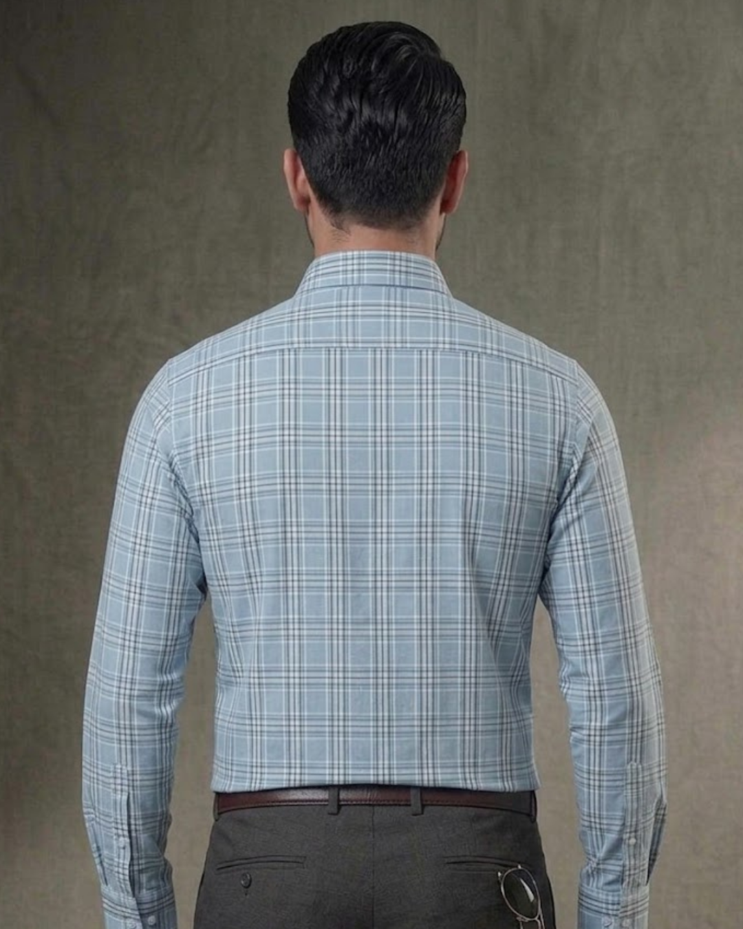 Men's Classic Checkered Button-Down Shirt – Light Blue & Grey - Image 6