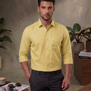 Men’s Premium Light Yellow Regular Fit Cotton Full-Sleeve Casual & Formal Shirt