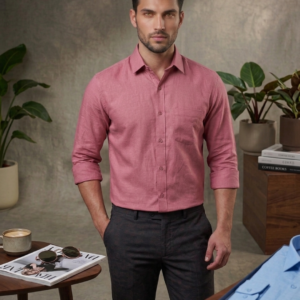 Men’s Dusty Pink Linen-Blend Long Sleeve Casual Shirt